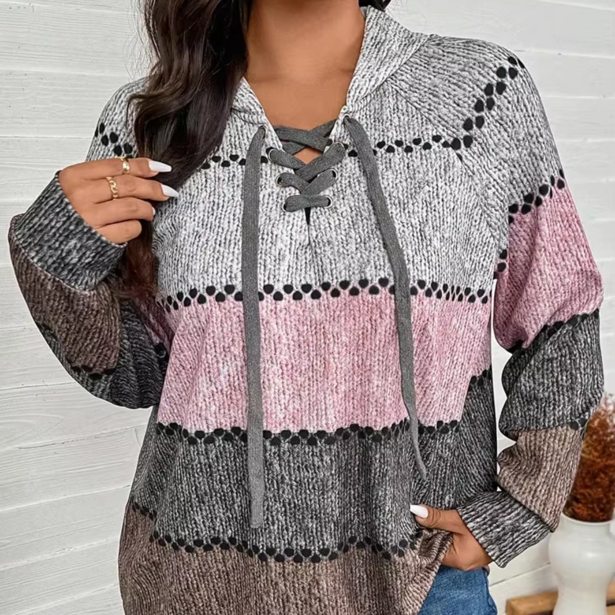 Hooded Patchwork Thin Soft Loose Knitted Sweater