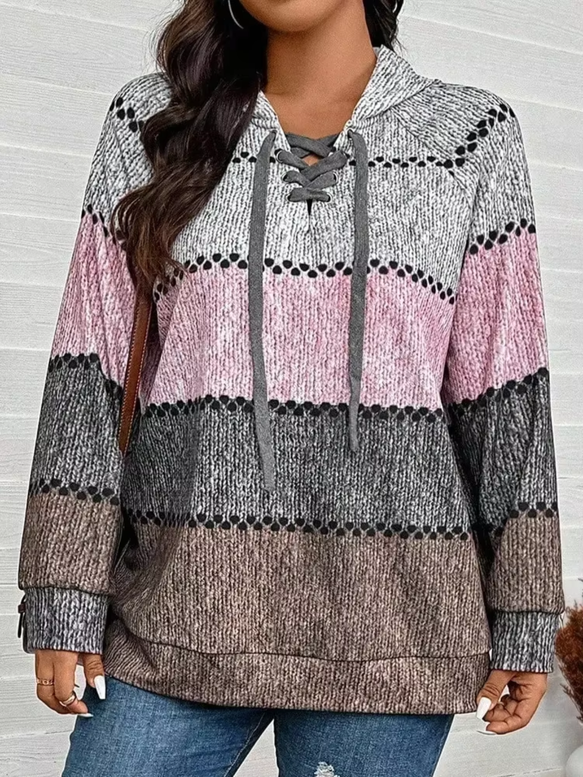 Hooded Patchwork Thin Soft Loose Knitted Sweater