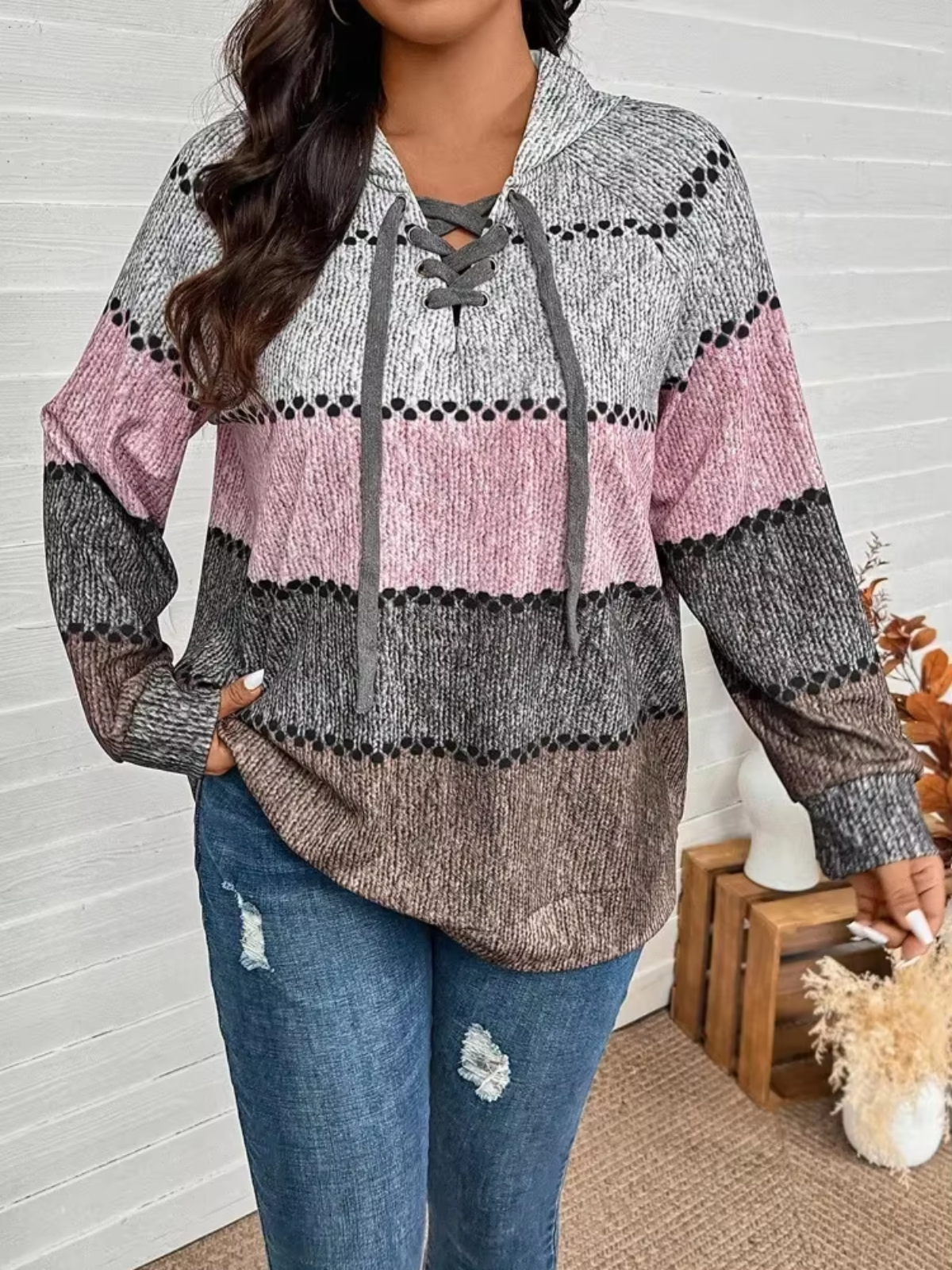 Hooded Patchwork Thin Soft Loose Knitted Sweater