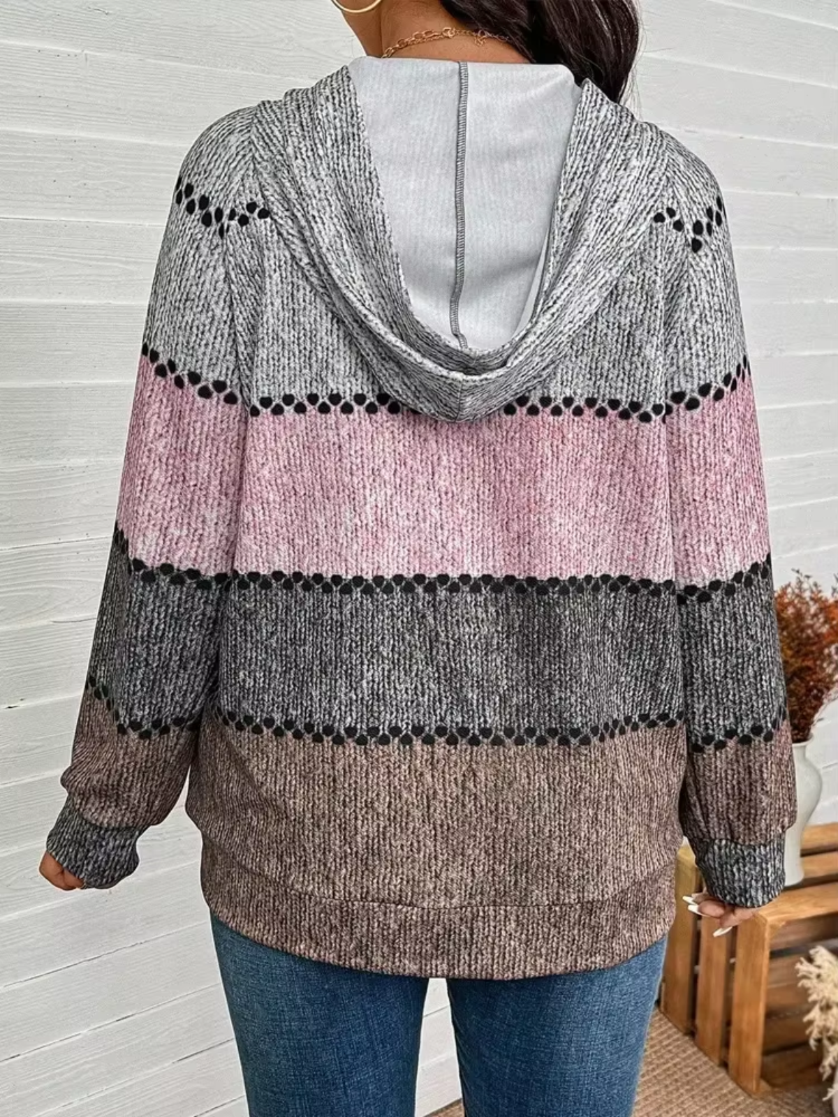 Hooded Patchwork Thin Soft Loose Knitted Sweater