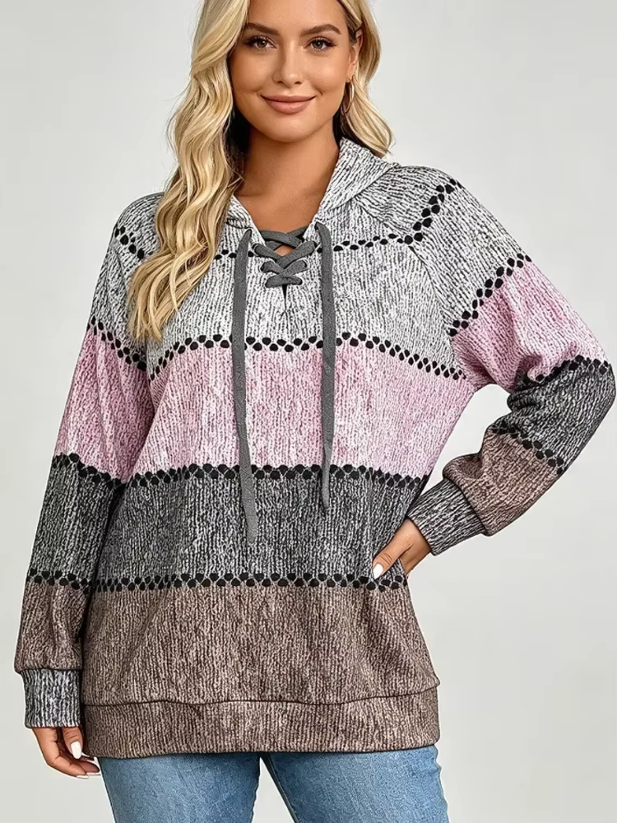 Hooded Patchwork Thin Soft Loose Knitted Sweater