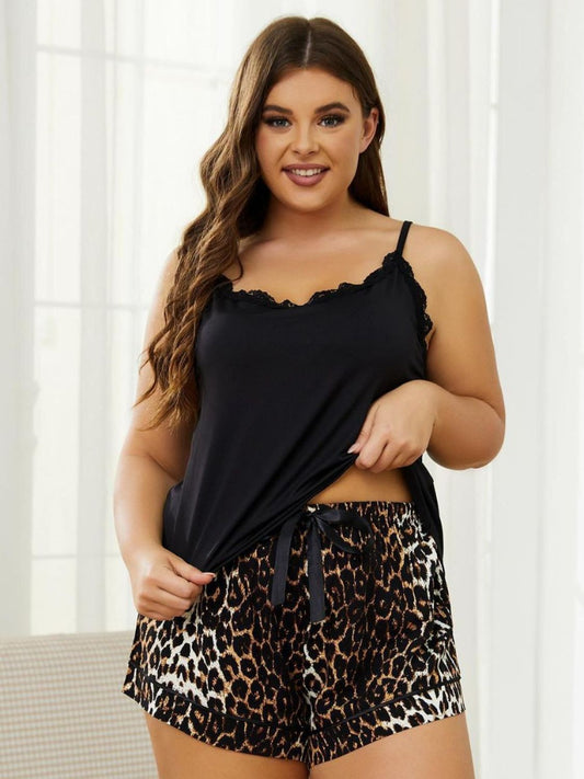 Lace Trim Scoop Neck Cami and Printed Shorts Pajama Set | Deb Shops