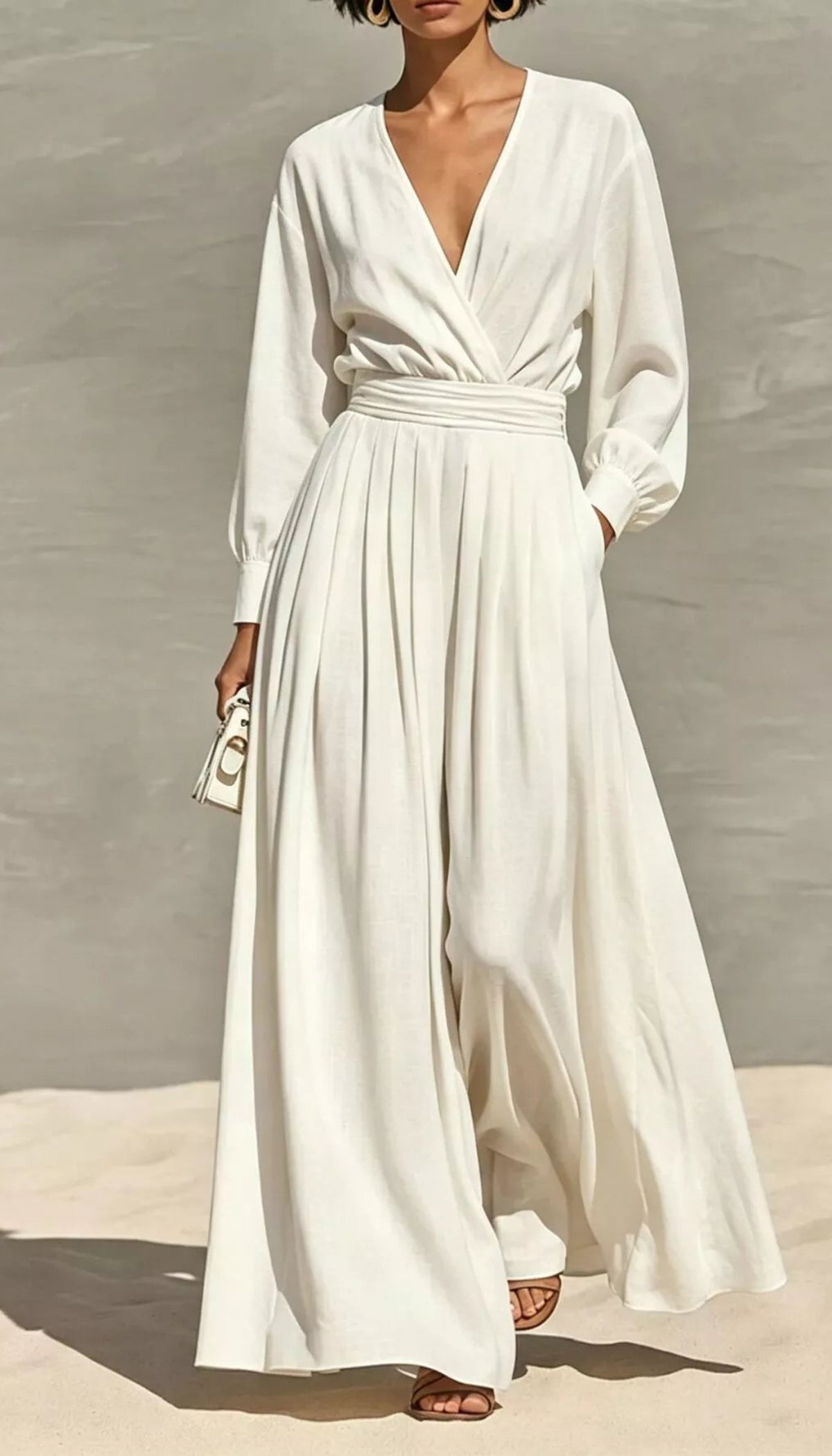 Long Sleeve Wide-Leg Jumpsuit with Pockets