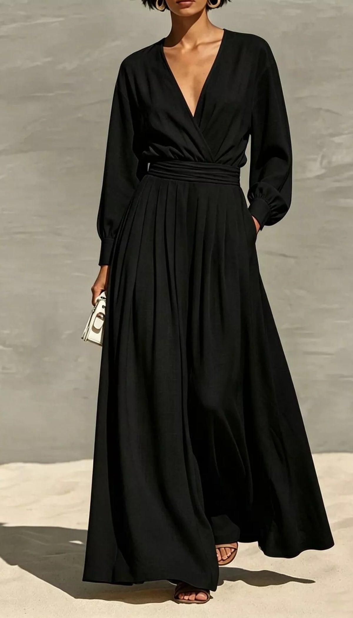 Long Sleeve Wide-Leg Jumpsuit with Pockets