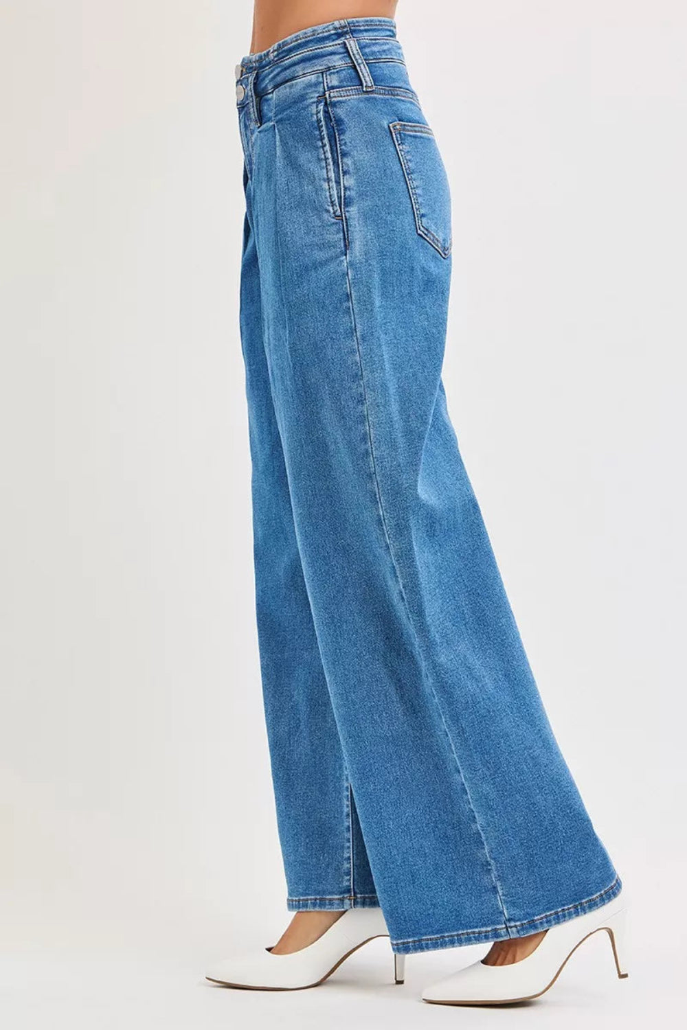 Mid Rise Fit Wide Leg with Pleated Detail Jeans | Deb Shops