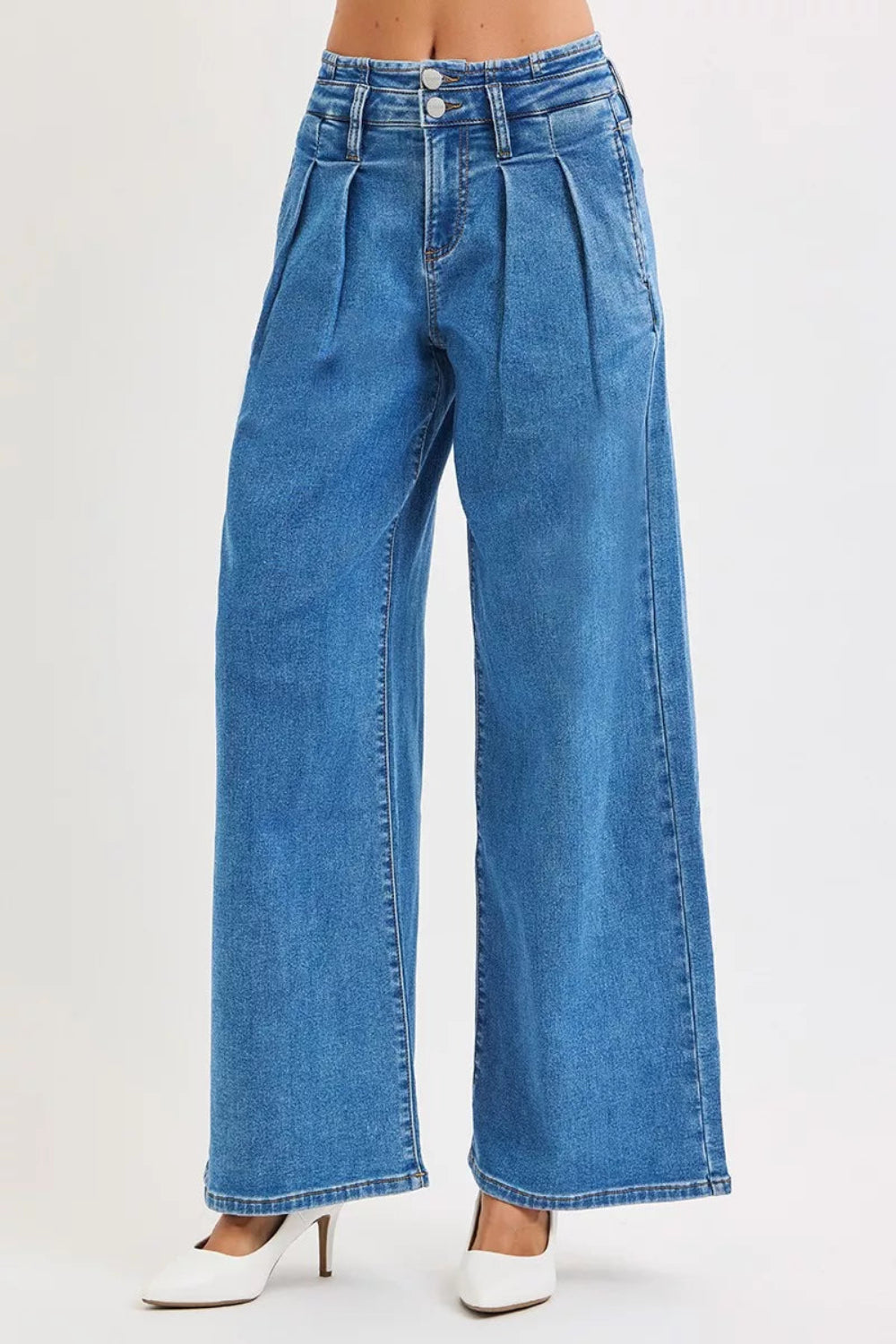 Mid Rise Fit Wide Leg with Pleated Detail Jeans | Deb Shops