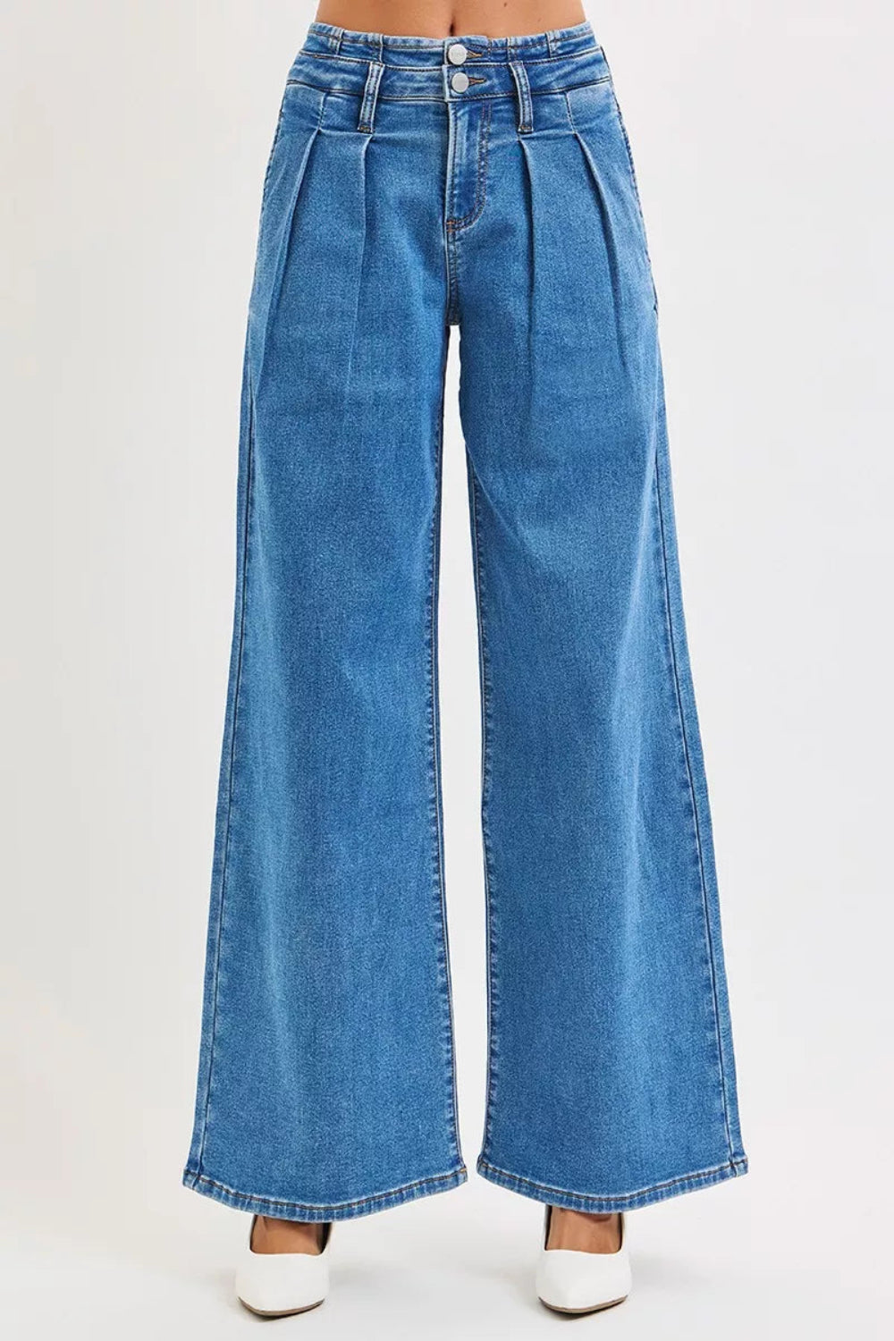 Mid Rise Fit Wide Leg with Pleated Detail Jeans | Deb Shops