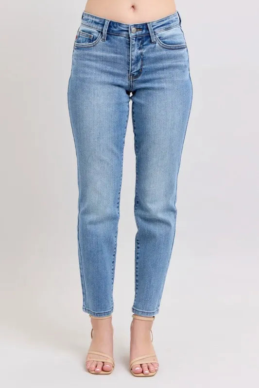 Mid Rise Wash Slim Jeans with Cell Phone Pocket Deb Shops