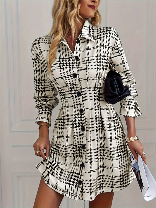 Plaid Midi Shirt Long Sleeve Dress