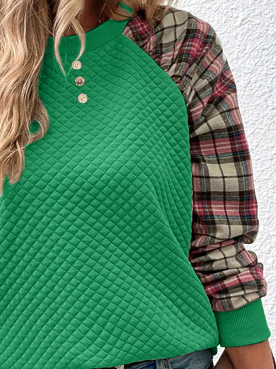 Plaid Round Neck Sweatshirt | Deb Shops