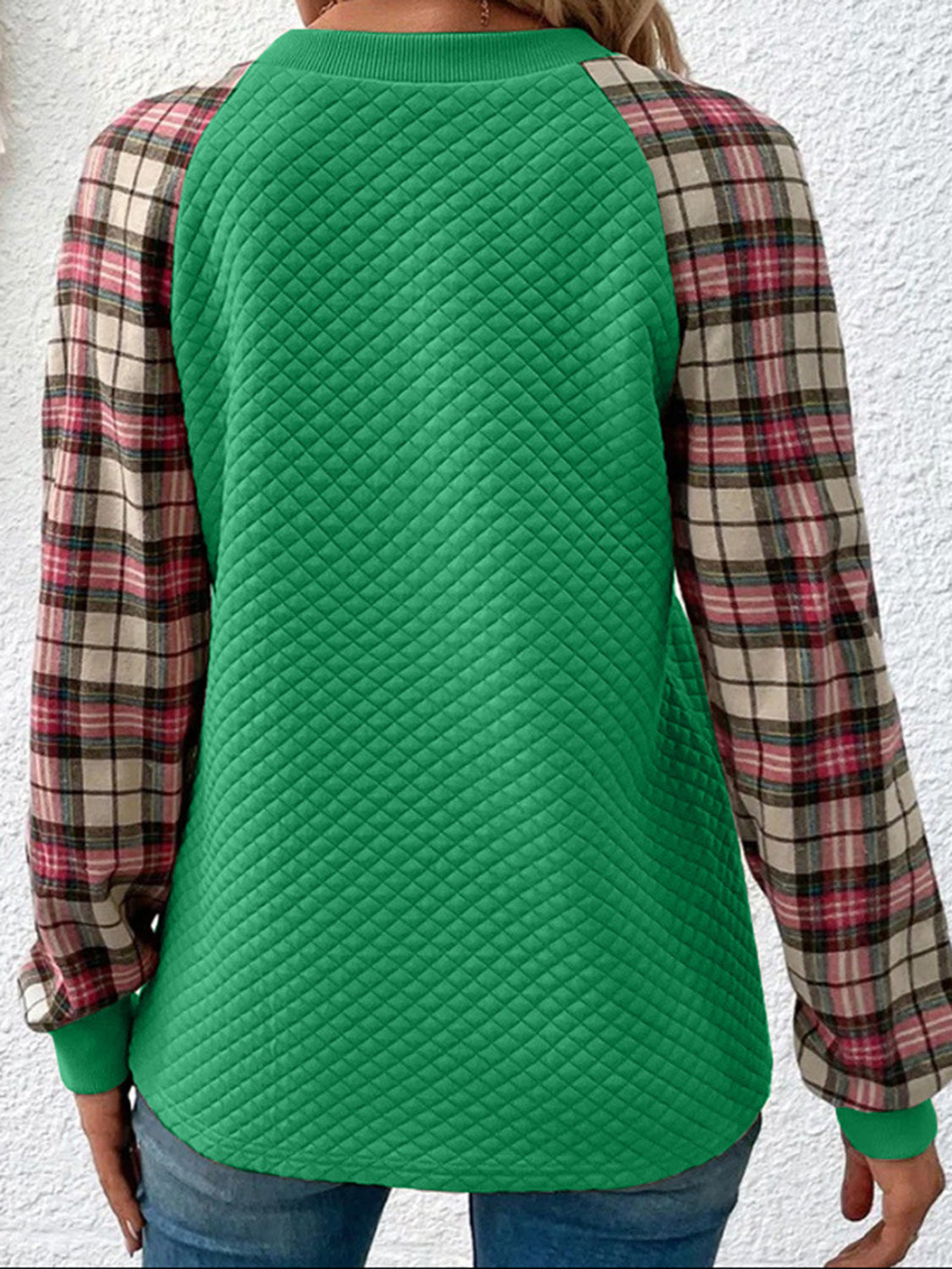Plaid Round Neck Sweatshirt | Deb Shops