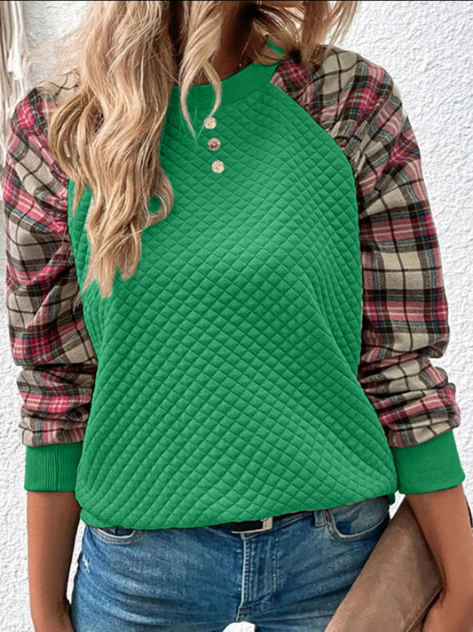 Plaid Round Neck Sweatshirt | Deb Shops