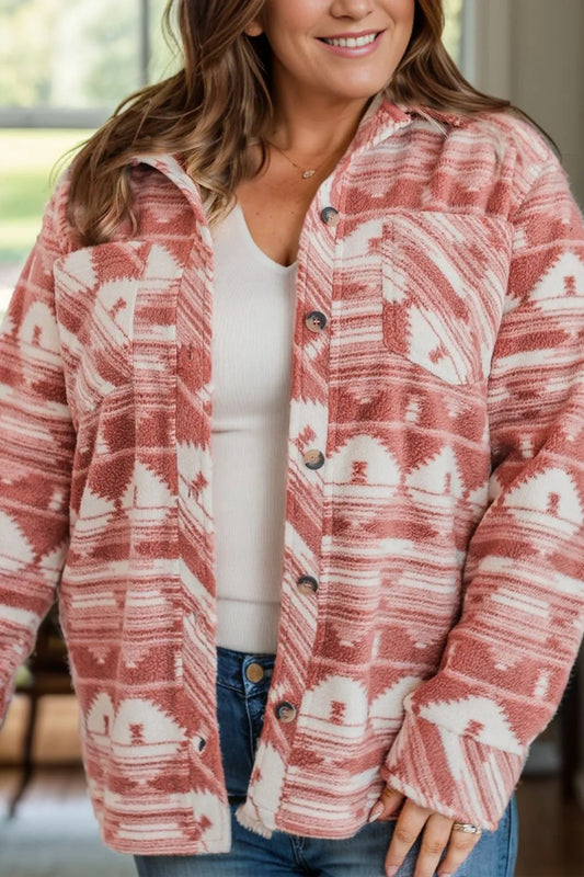 Pocketed Printed Collared Neck Jacket | Deb Shops