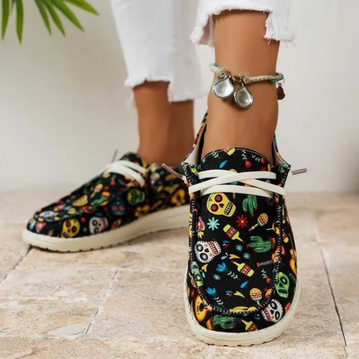 Printed Round Toe Flat Slip - Ons