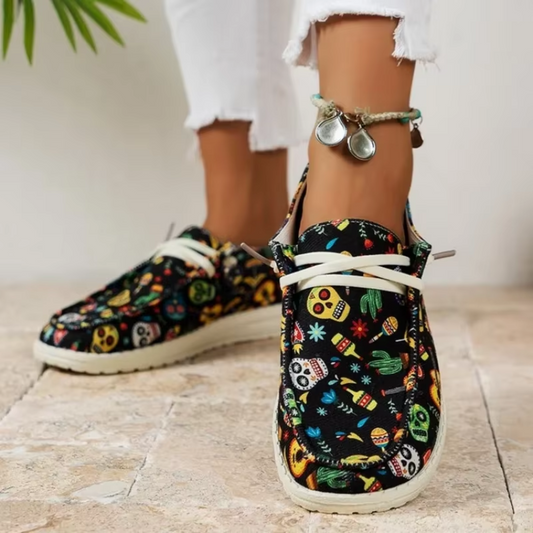 Printed Round Toe Flat Slip - Ons