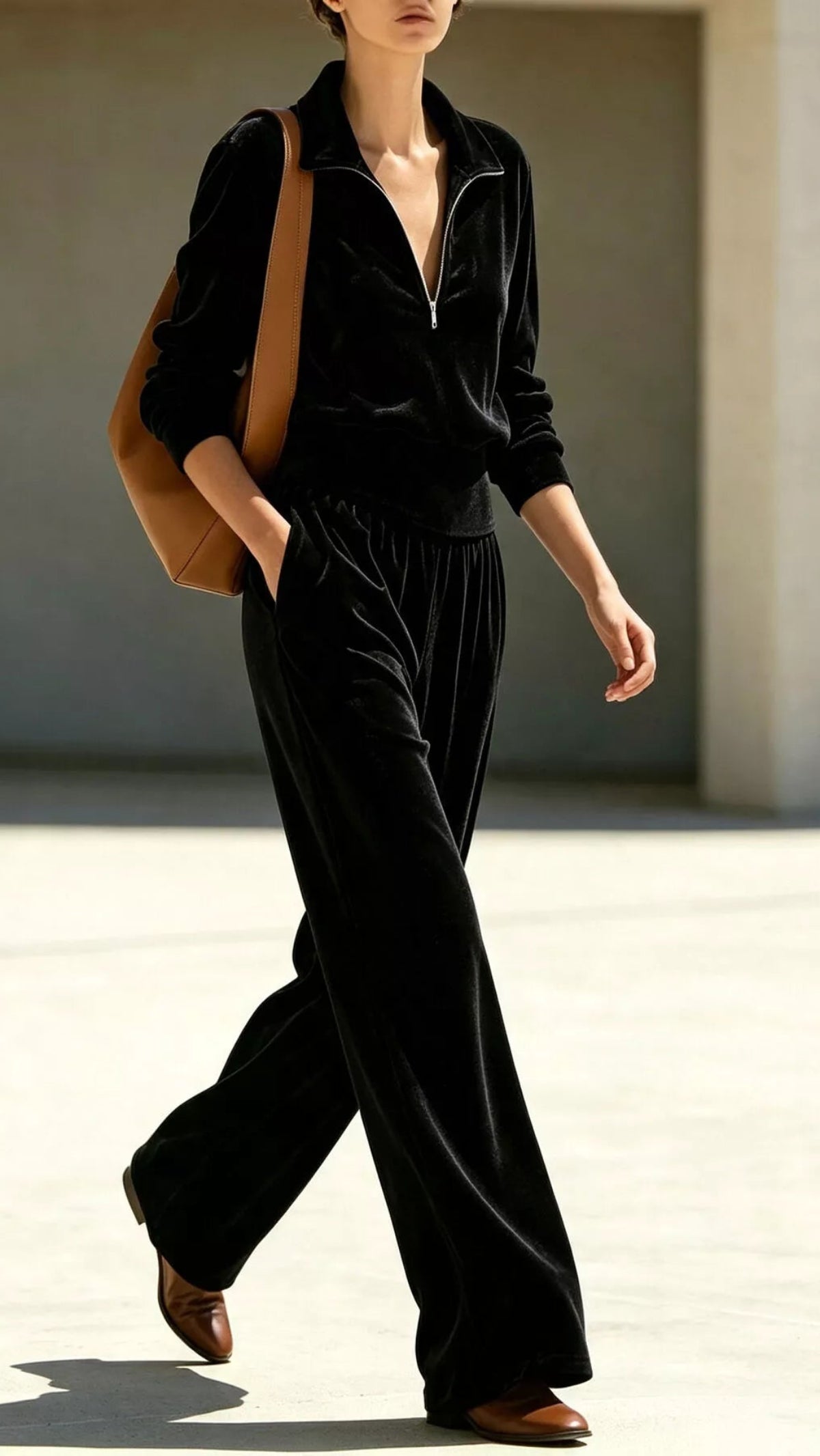 Quarter-Zip Top & Wide-Leg Pants Set
