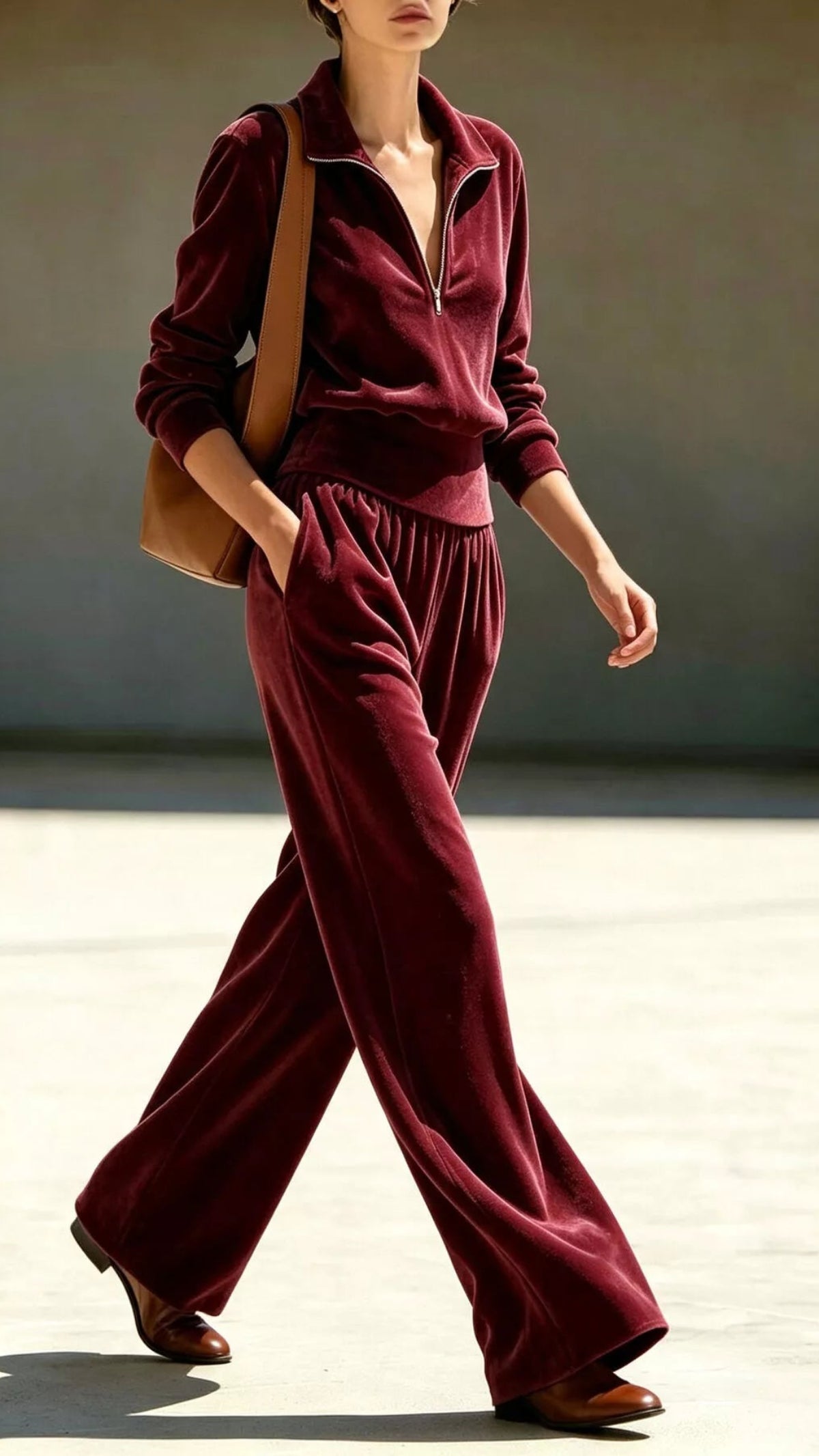 Quarter-Zip Top & Wide-Leg Pants Set