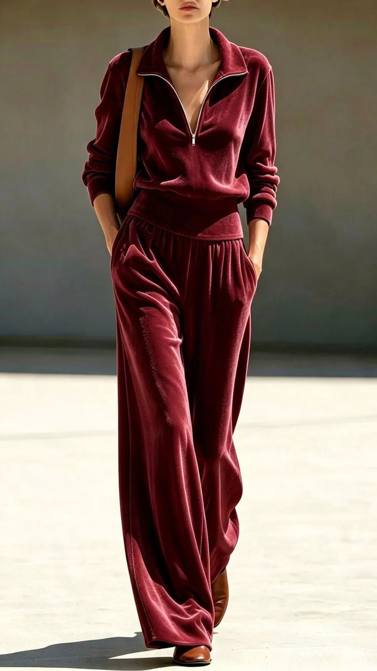 Quarter-Zip Top & Wide-Leg Pants Set