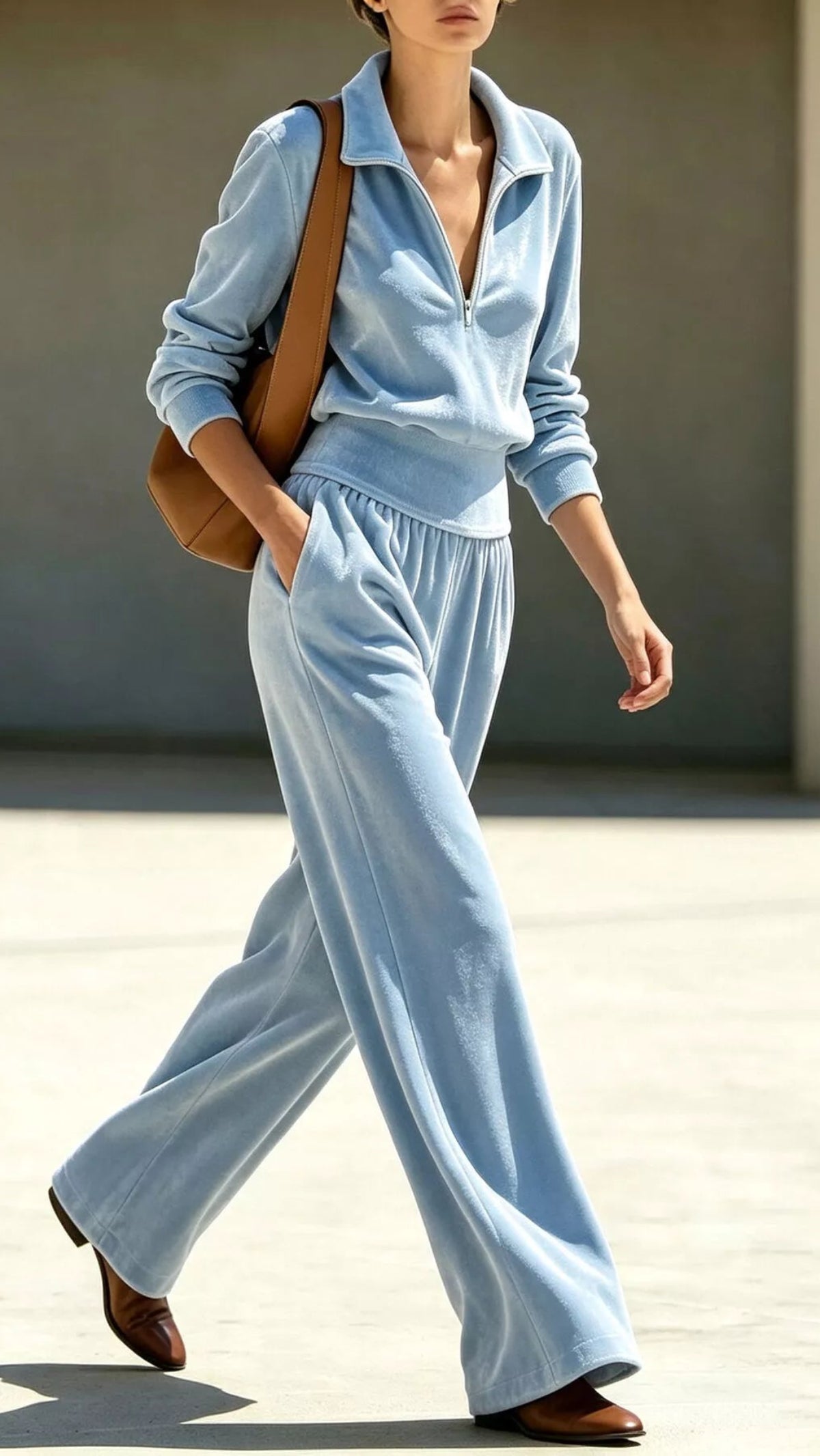 Quarter-Zip Top & Wide-Leg Pants Set