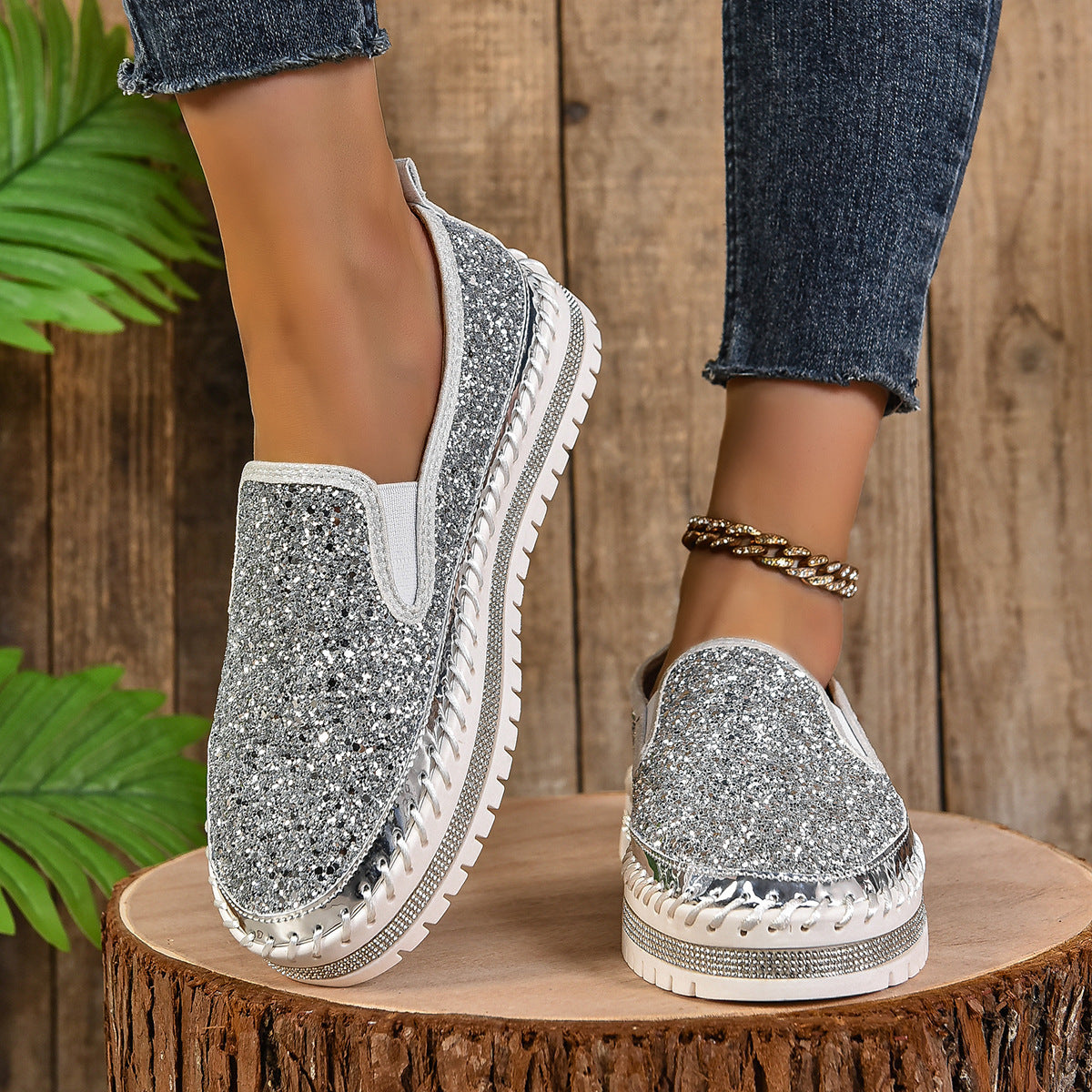 Rhinestone Round Toe Platform Loafers | Deb Shops