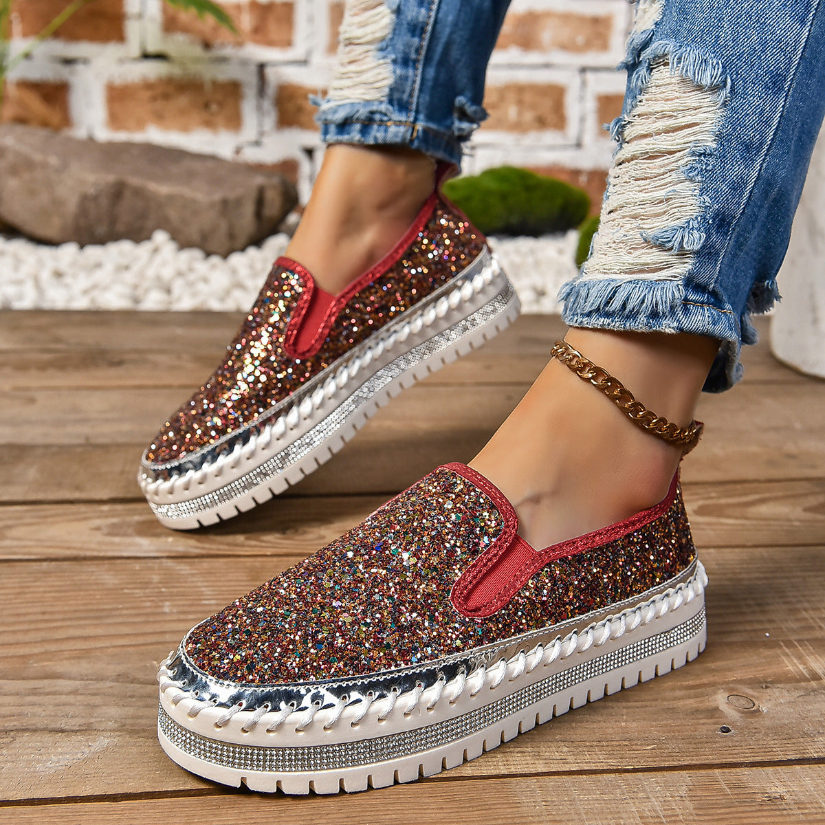 Rhinestone Round Toe Platform Loafers | Deb Shops