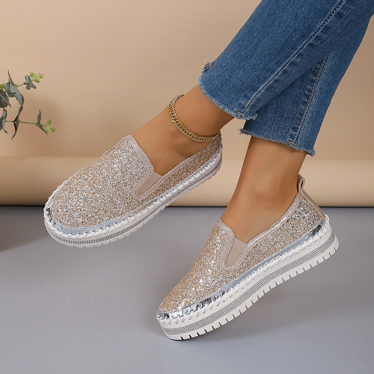 Rhinestone Round Toe Platform Loafers | Deb Shops