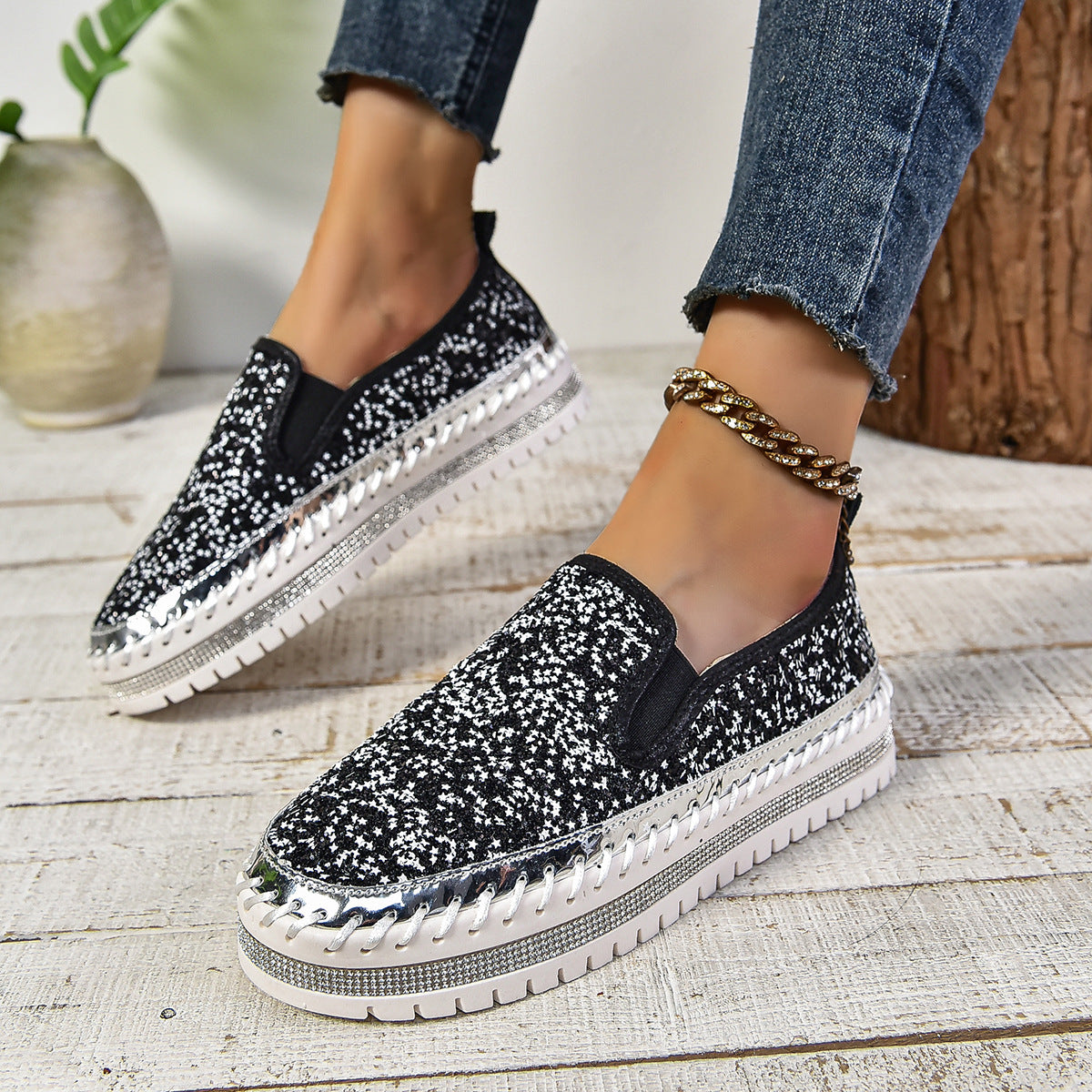 Rhinestone Round Toe Platform Loafers | Deb Shops