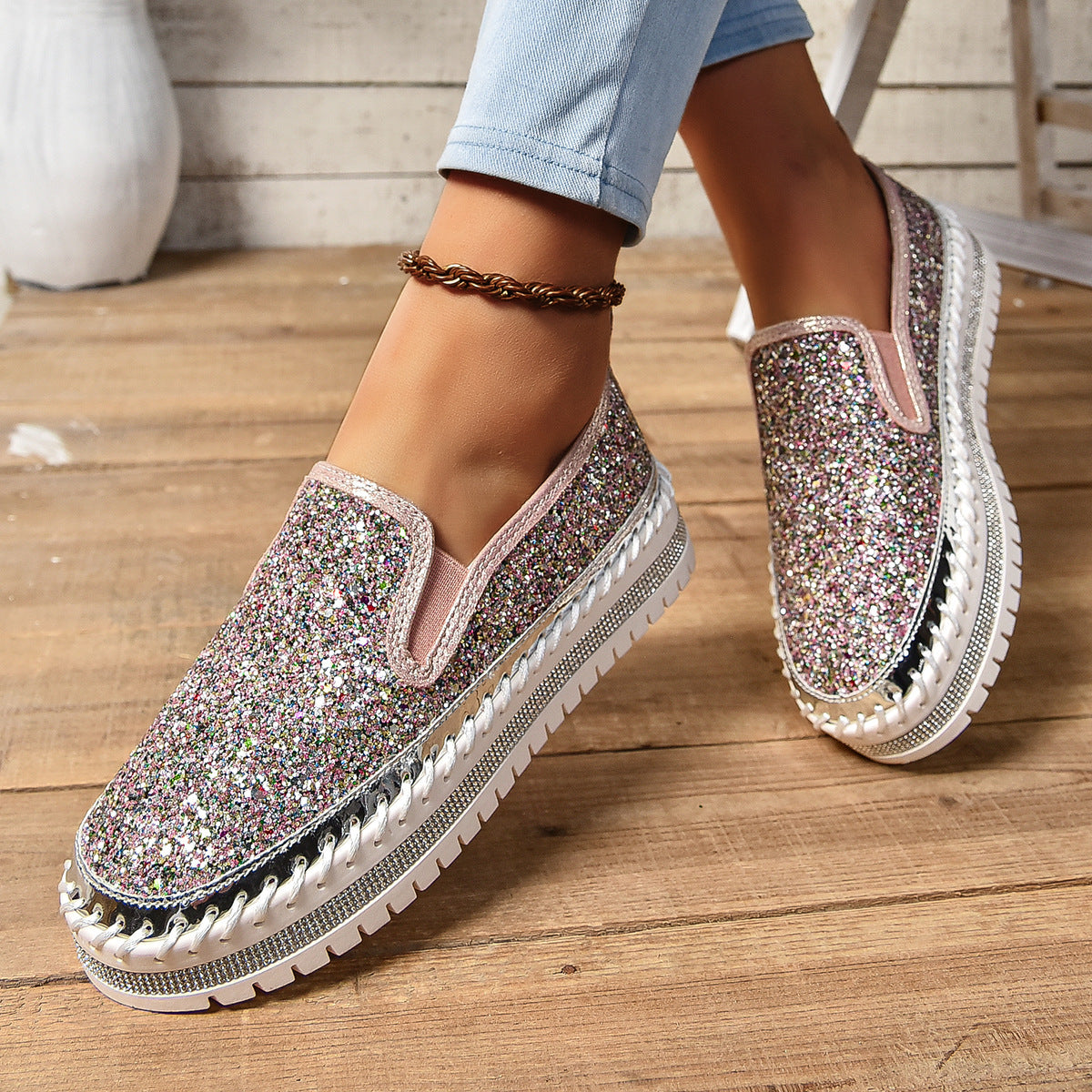 Rhinestone Round Toe Platform Loafers | Deb Shops