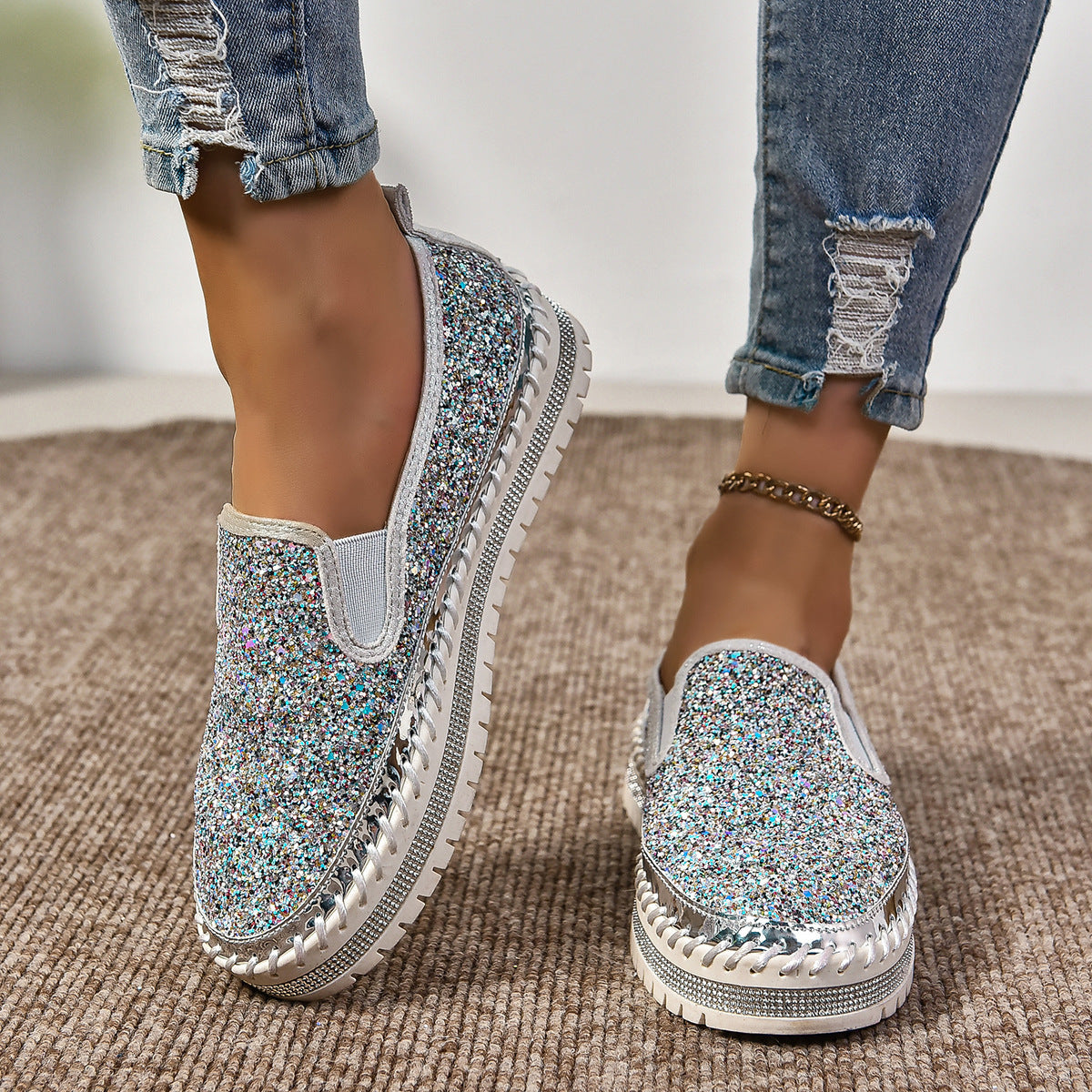 Rhinestone Round Toe Platform Loafers | Deb Shops