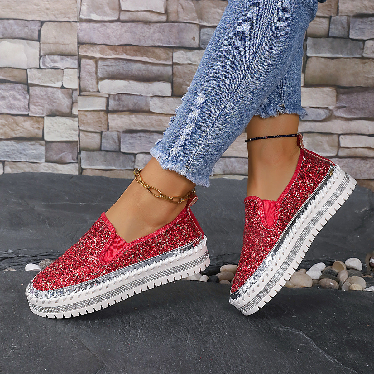 Rhinestone Round Toe Platform Loafers | Deb Shops