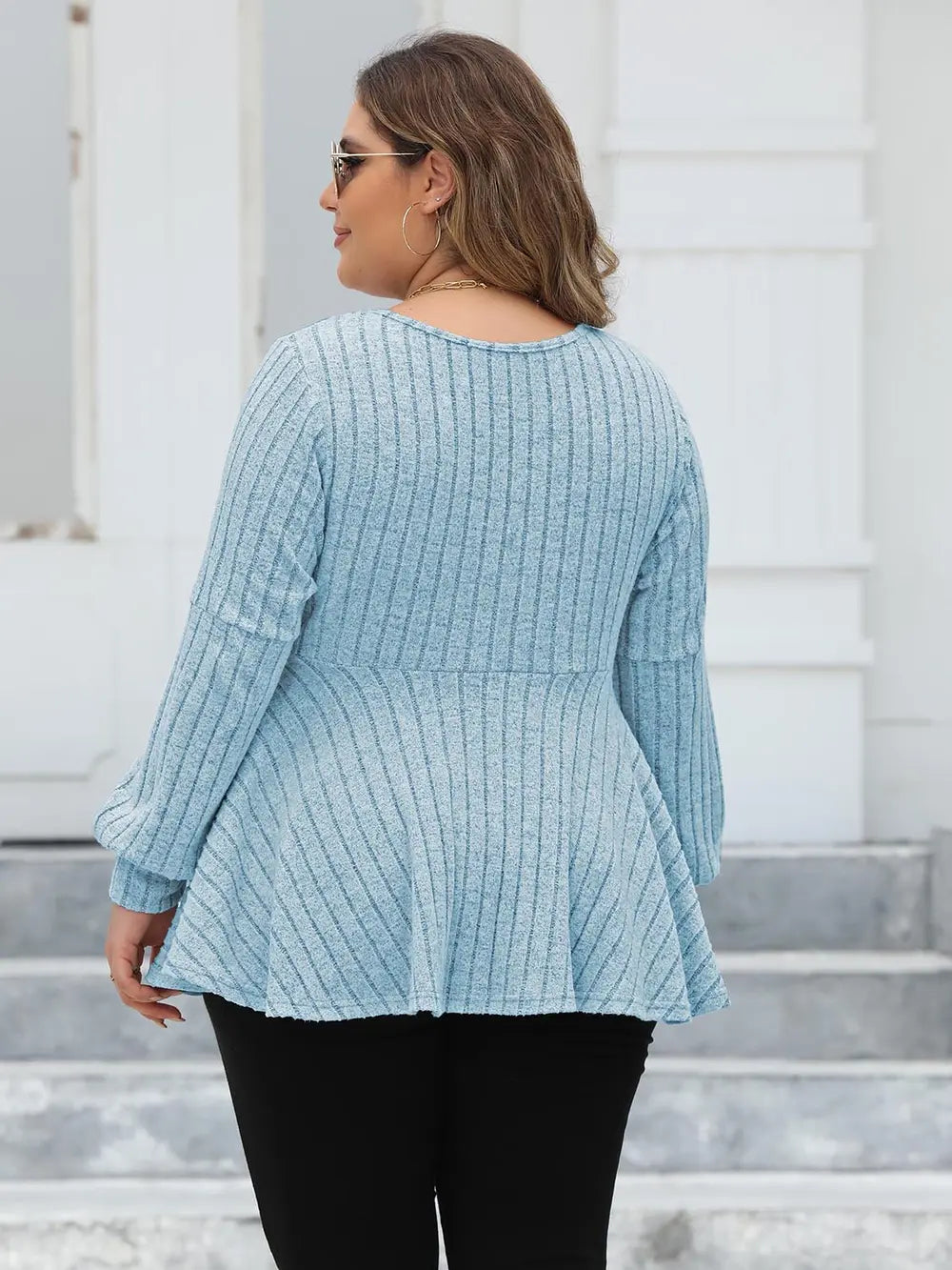Ribbed V-Neck Long Sleeve Blouse | Deb Shops