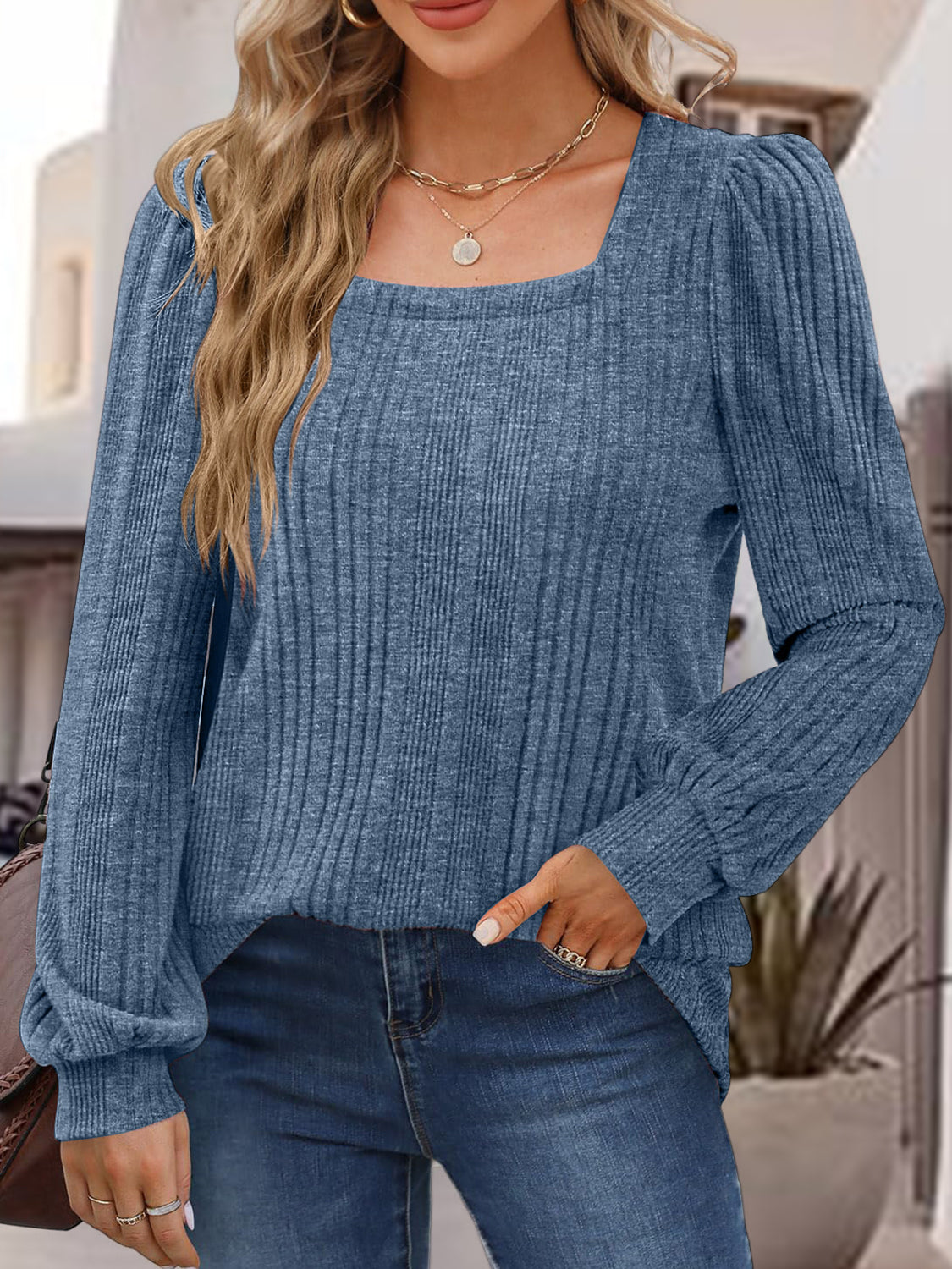 Square Neck Long Sleeve Top | Deb Shops
