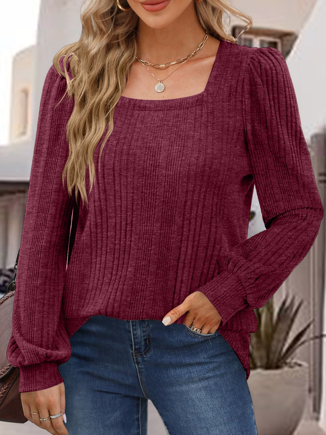 Square Neck Long Sleeve Top | Deb Shops