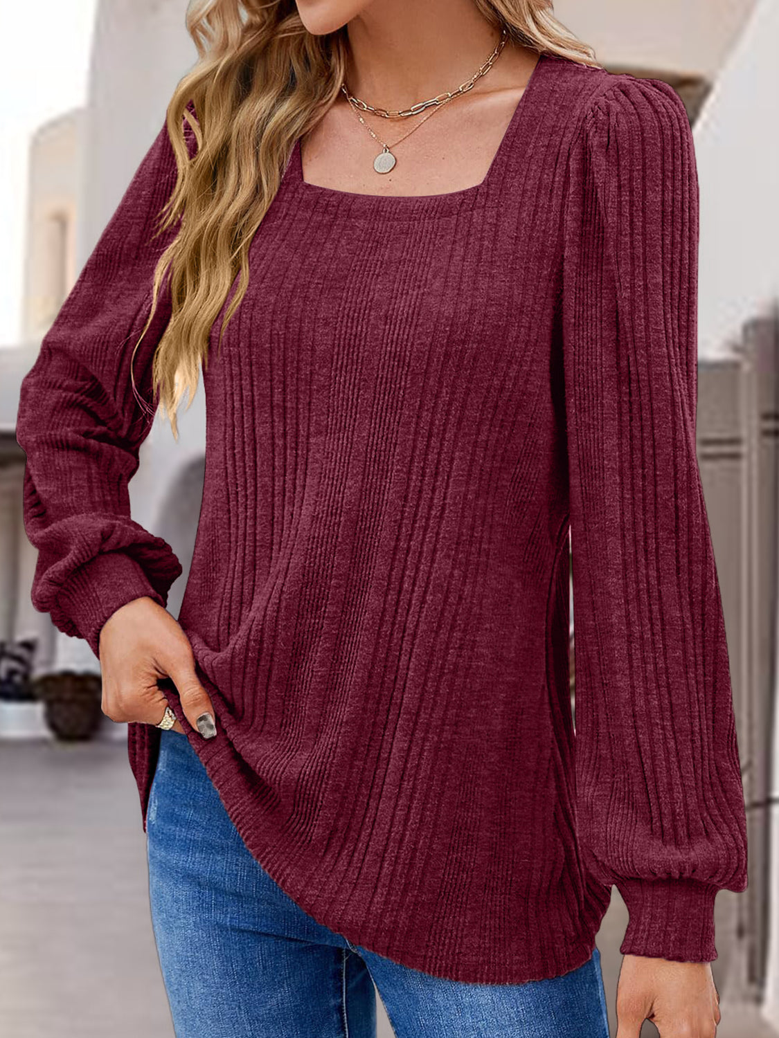 Square Neck Long Sleeve Top | Deb Shops