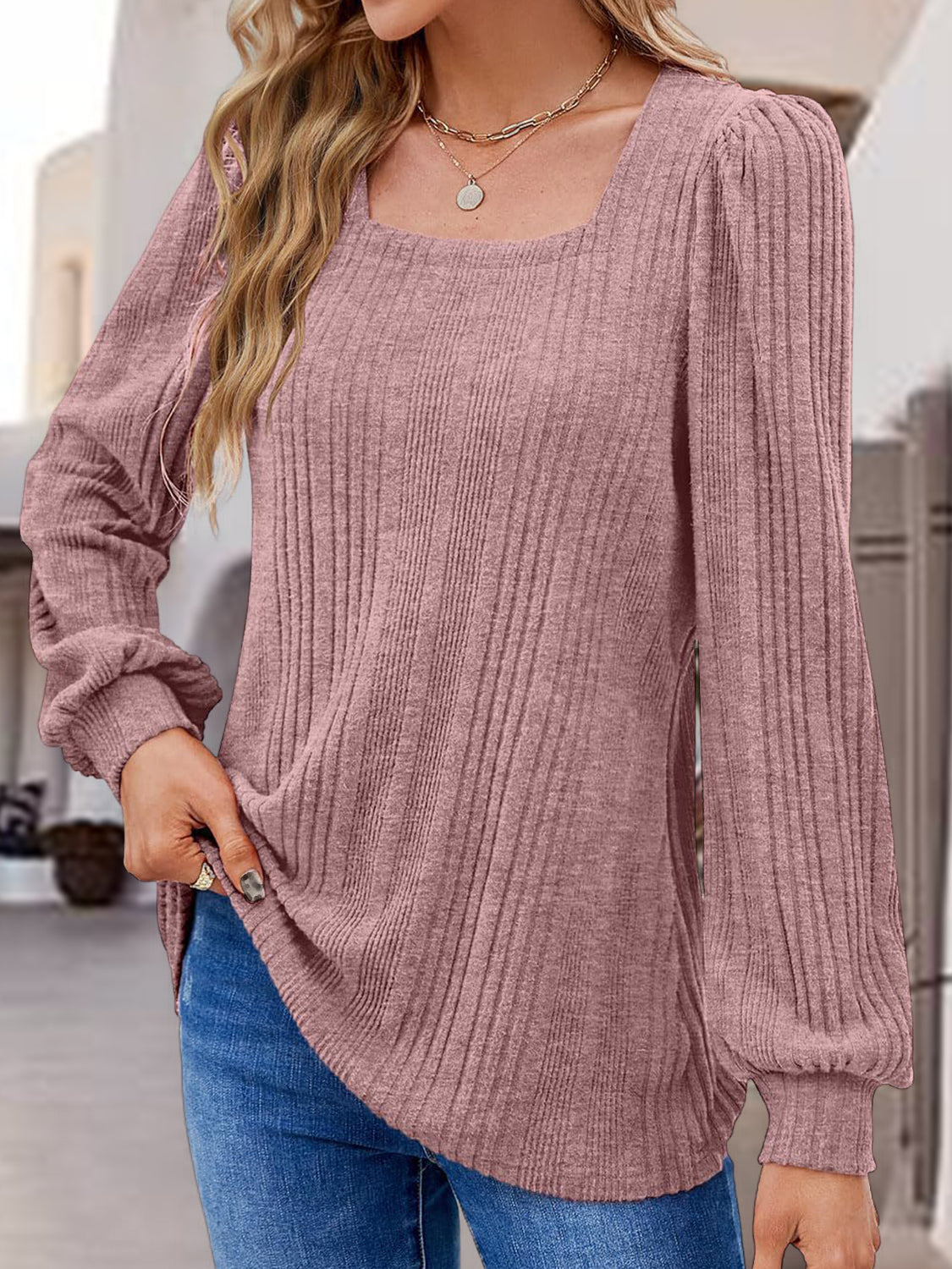 Square Neck Long Sleeve Top | Deb Shops