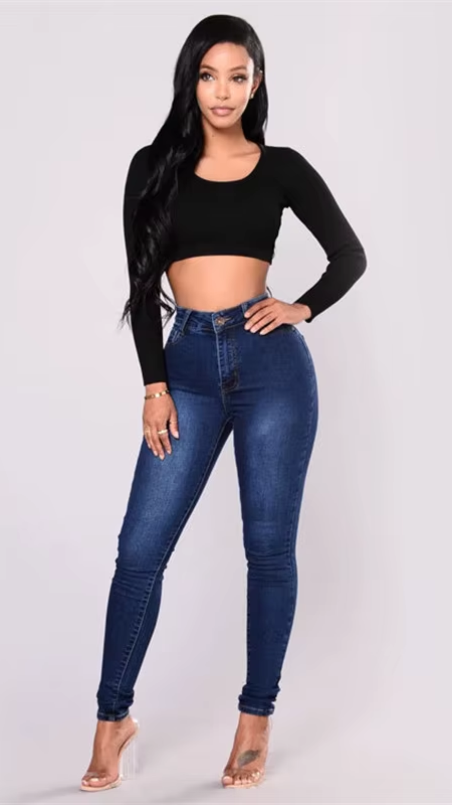 Stretch Slim Denim Skinny High Waist Pencil Zipper Jeans - Deb Shops