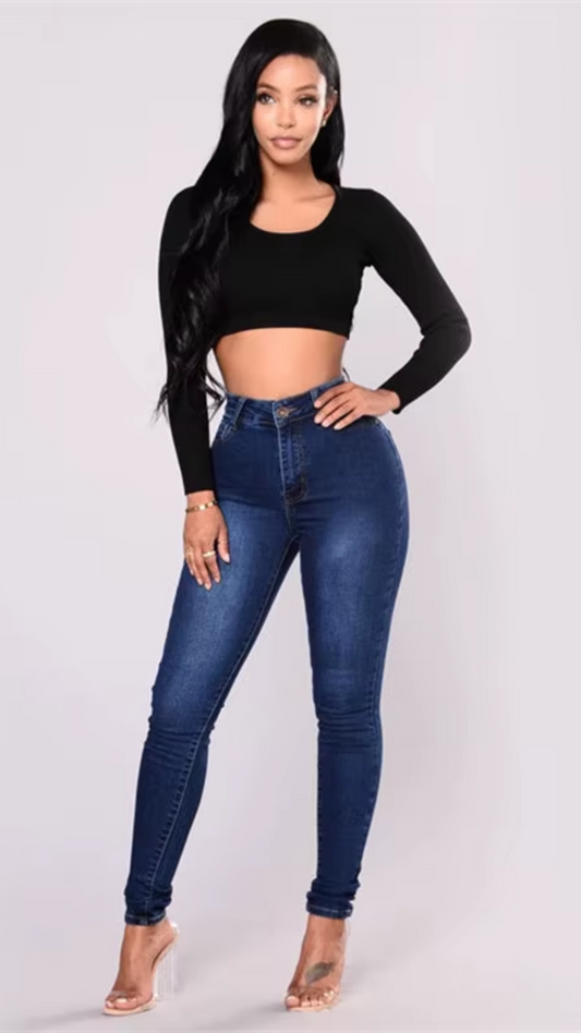 Stretch Slim Denim Skinny High Waist Pencil Zipper Jeans - Deb Shops