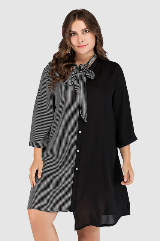 Striped Color Block Tie-Neck Dress | Deb Shops