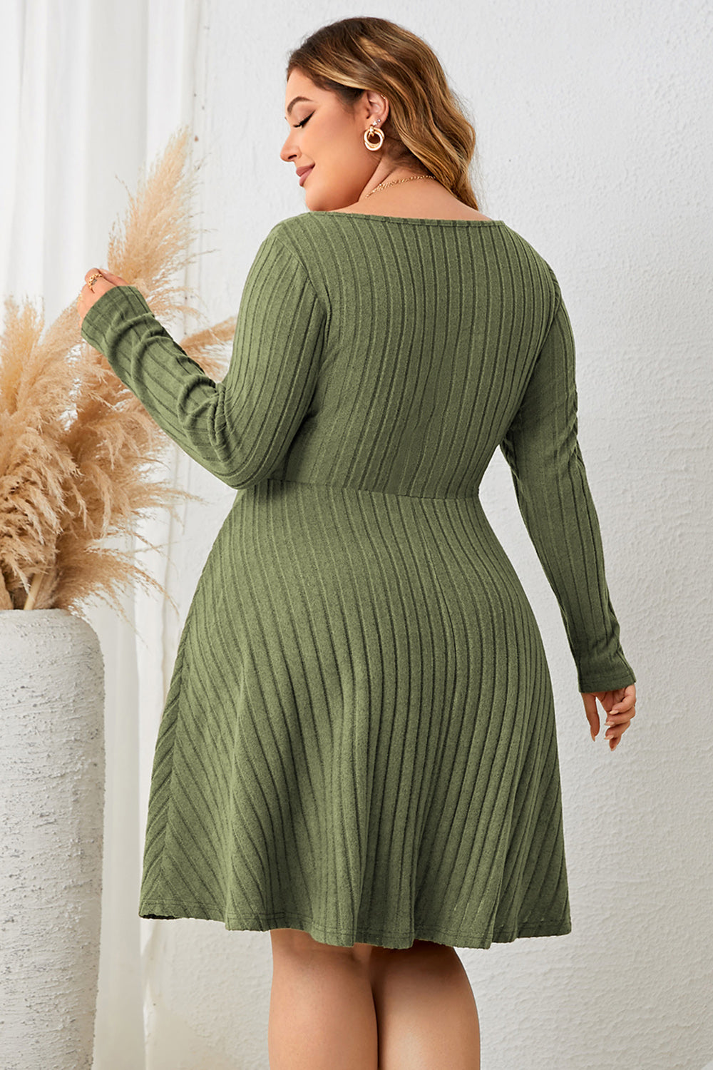 Sweetheart Neck Long Sleeve Ribbed Dress | Deb Shops