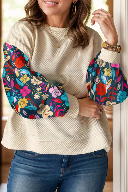 Texture Printed Round Neck Long Sleeve Blouse | Deb Shops