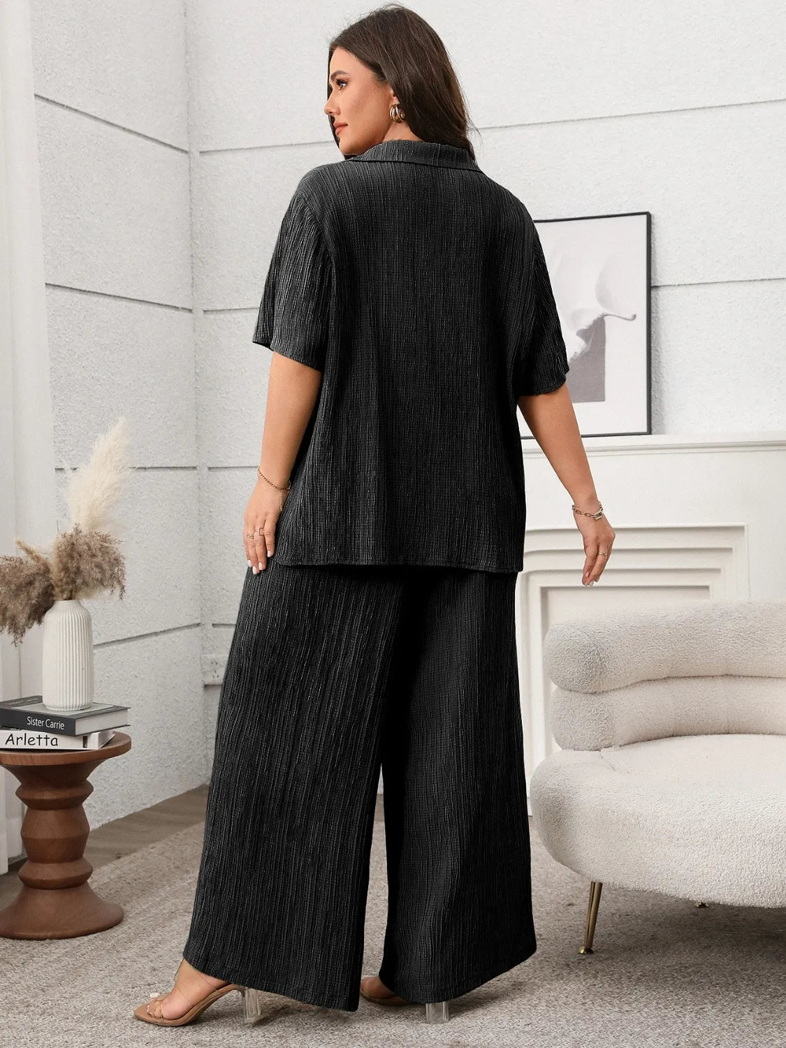 Tie Front Short Sleeve Top and Pants Set | Deb Shops