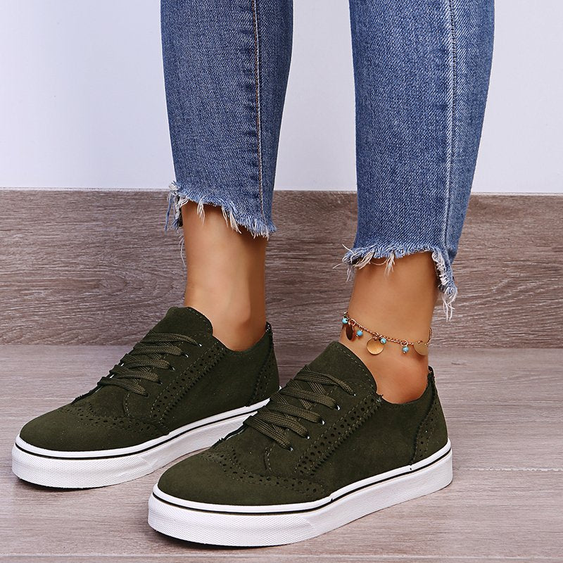 Lace-Up Suedette Flat Sneakers - Deb Shops