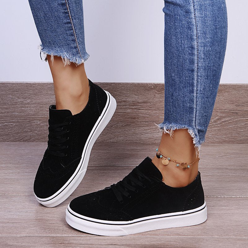 Lace-Up Suedette Flat Sneakers - Deb Shops