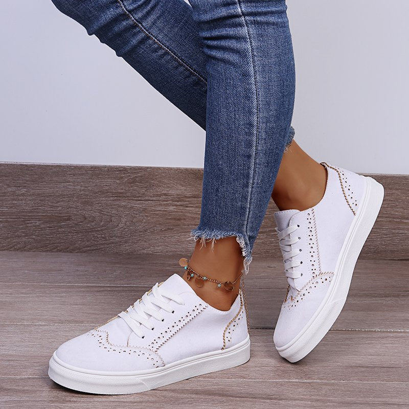 Lace-Up Suedette Flat Sneakers - Deb Shops