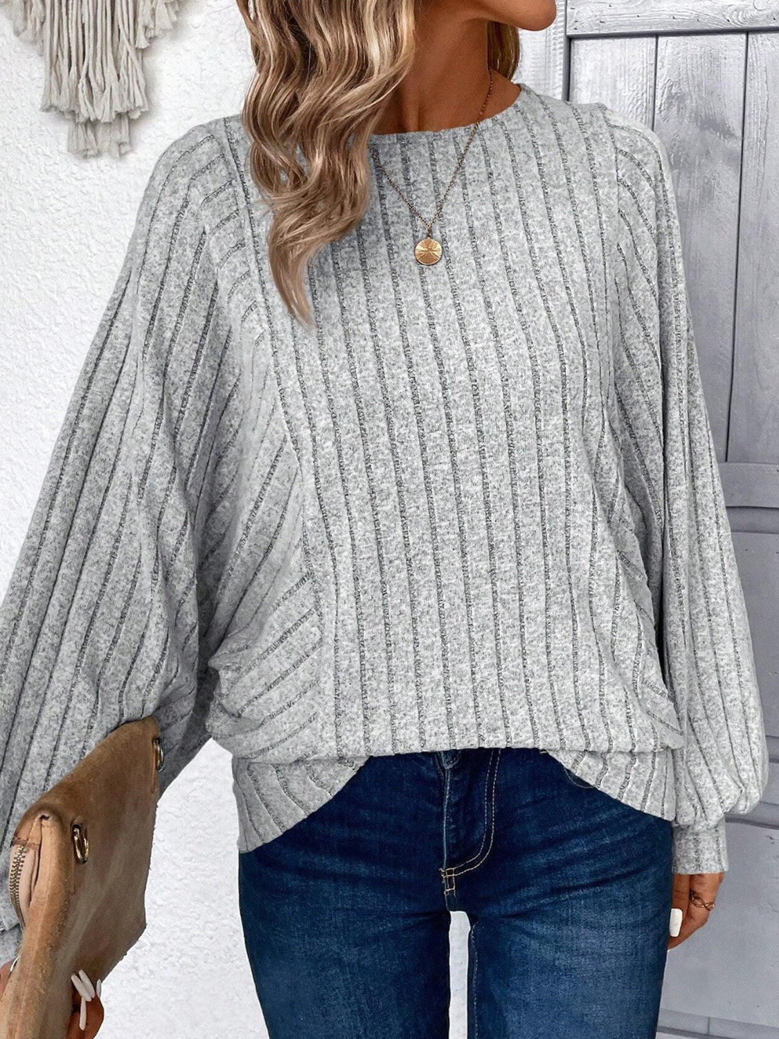 Plus Size Round Neck Batwing Sleeve T-Shirt - Deb Shops