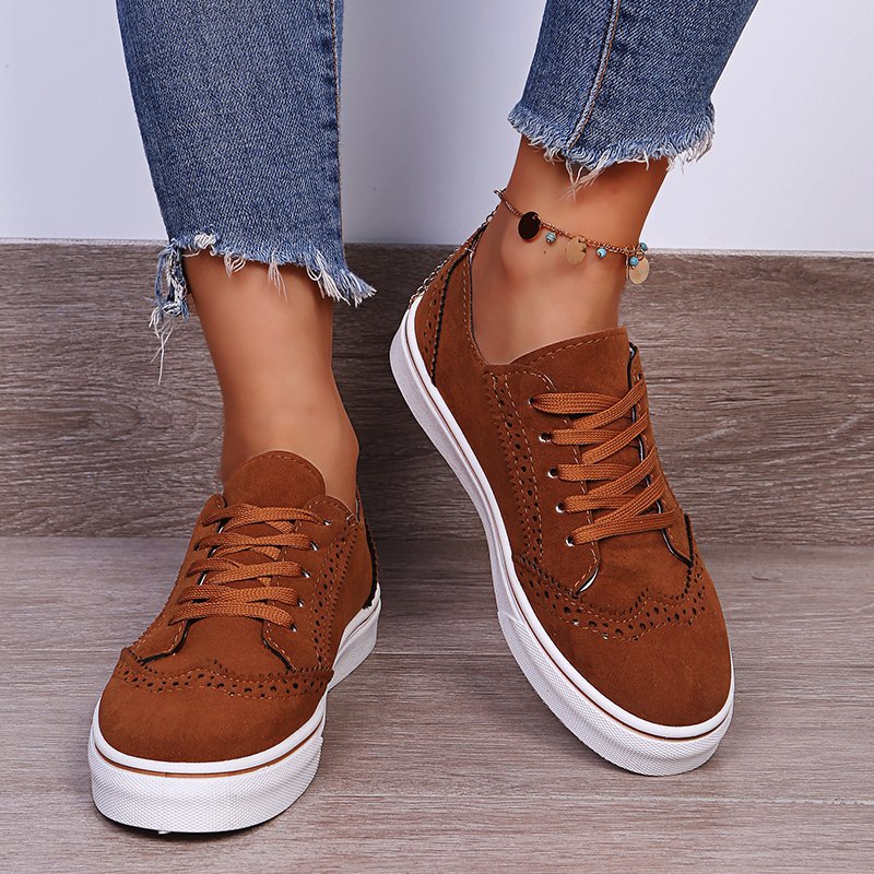 Lace-Up Suedette Flat Sneakers - Deb Shops