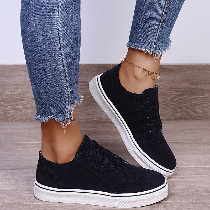 Lace-Up Suedette Flat Sneakers - Deb Shops