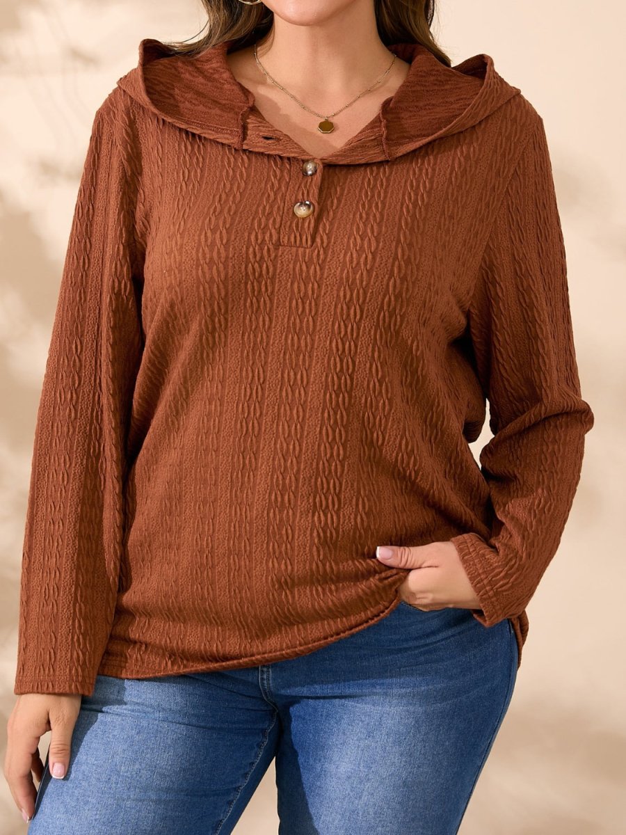 Button Detail Long Sleeve Hoodie - Deb Shops