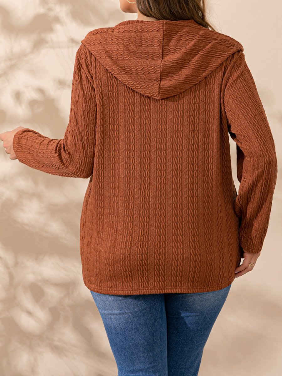 Button Detail Long Sleeve Hoodie - Deb Shops