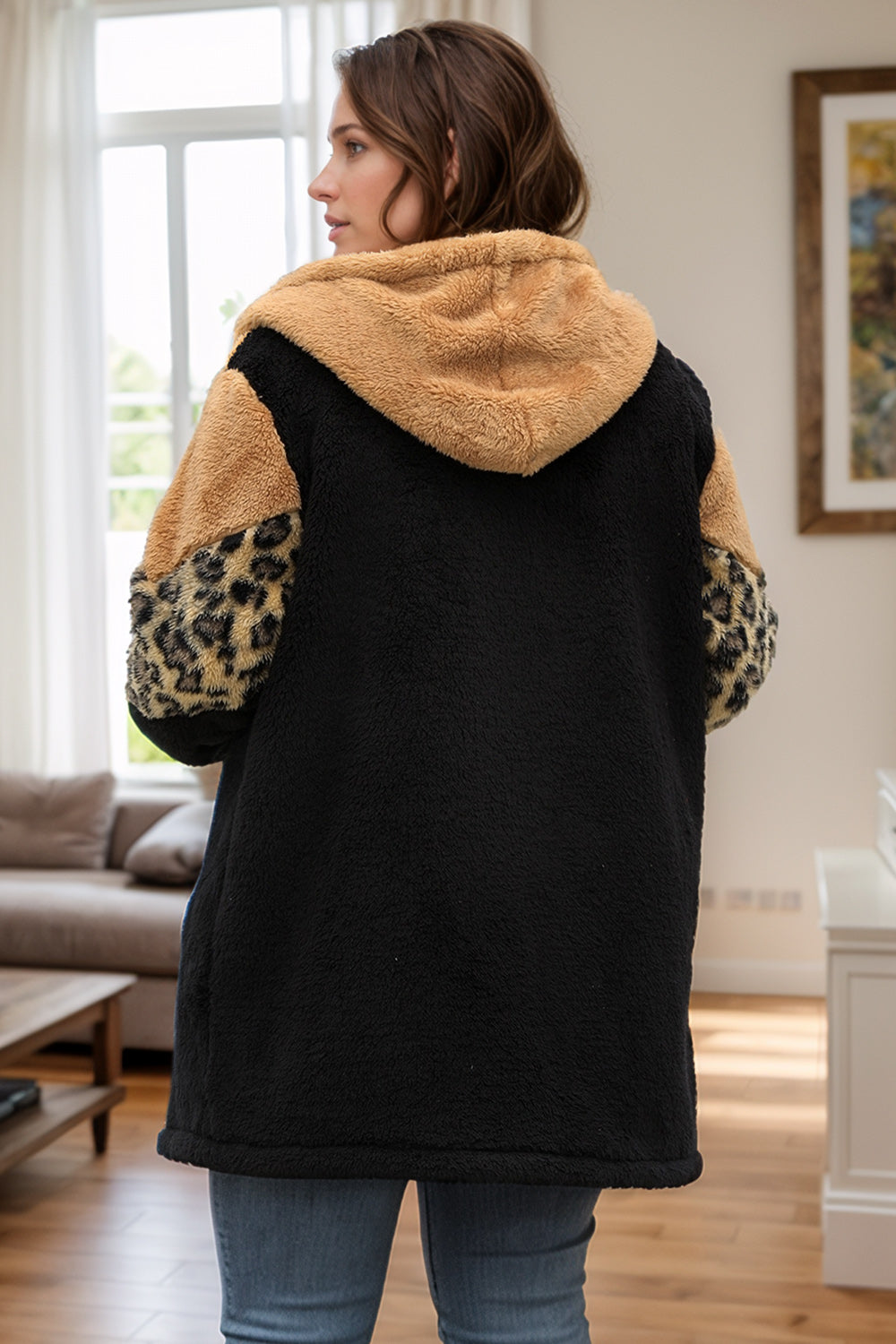 Plus Size Leopard Zip Up Hooded Outerwear - Deb Shops